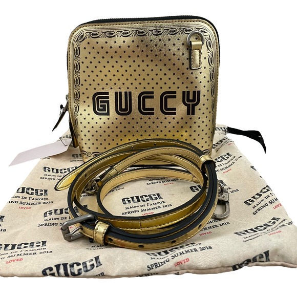 NEW Gucci Gold Guccy Sega Script Dome Mini Crossbody Bag 511189 - Picture 3 of 10